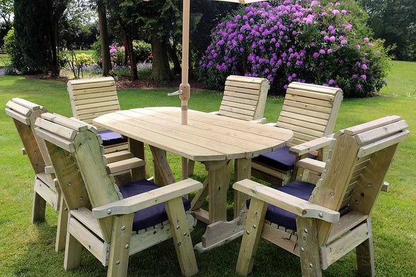 Ergo 6 Seats Chunky Wooden Garden Dining Table Set with 6 Chairs