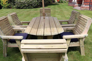 Ergo 6 Seats Chunky Wooden Garden Dining Table Set with 6 Chairs