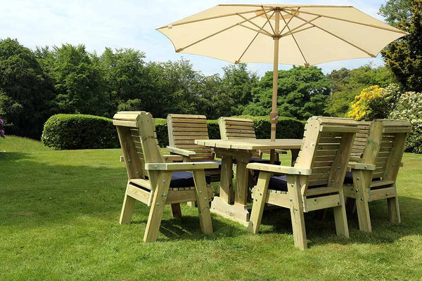 Ergo 6 Seats Chunky Wooden Garden Dining Table Set with 6 Chairs