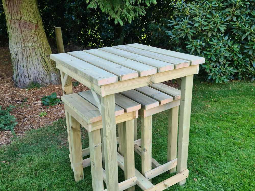 Butchers Chunky Wooden Outdoor Bar Style Dining Set