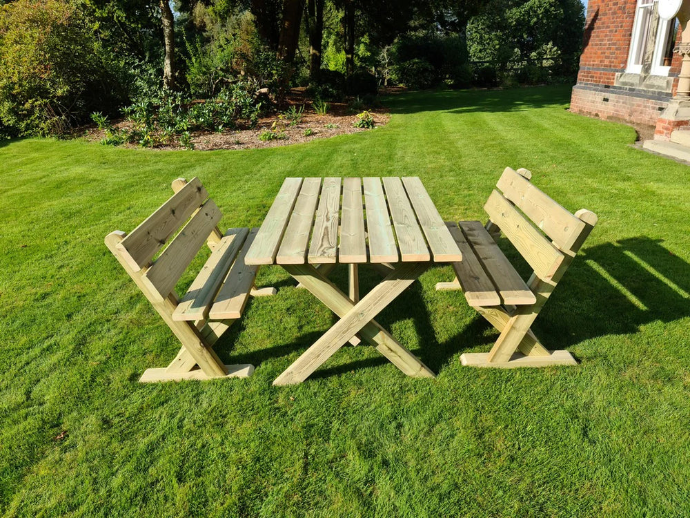 Ashcombe Chunky Wooden 4 Seater Garden Bench Dining Set with Table