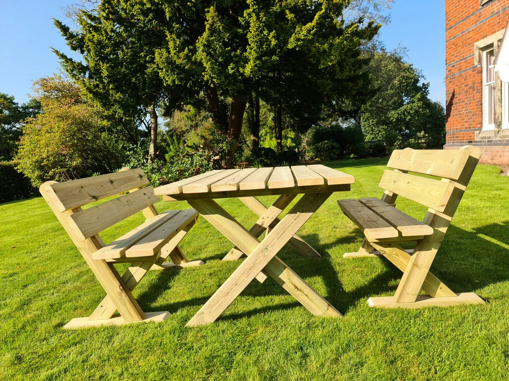 Ashcombe Chunky Wooden 4 Seater Garden Bench Dining Set with Table
