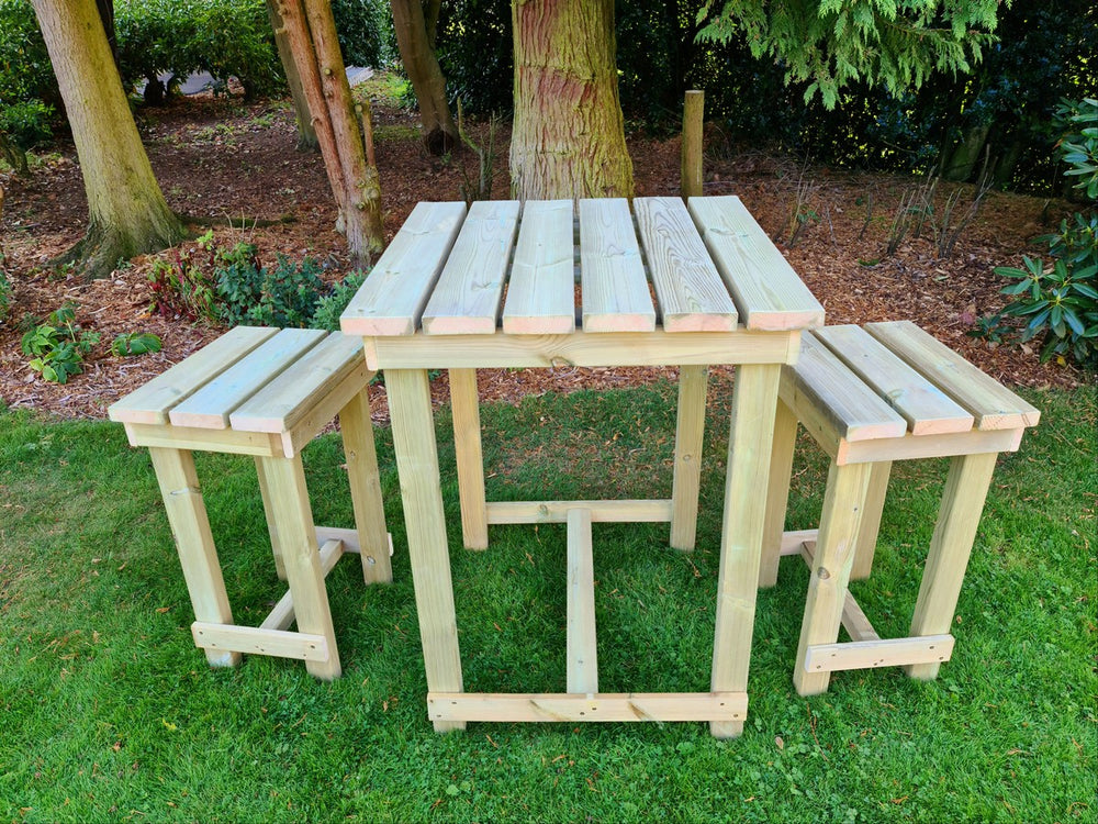 Butchers Chunky Wooden Outdoor Bar Style Dining Set