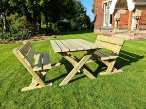 Ashcombe Chunky Wooden 4 Seater Garden Bench Dining Set with Table
