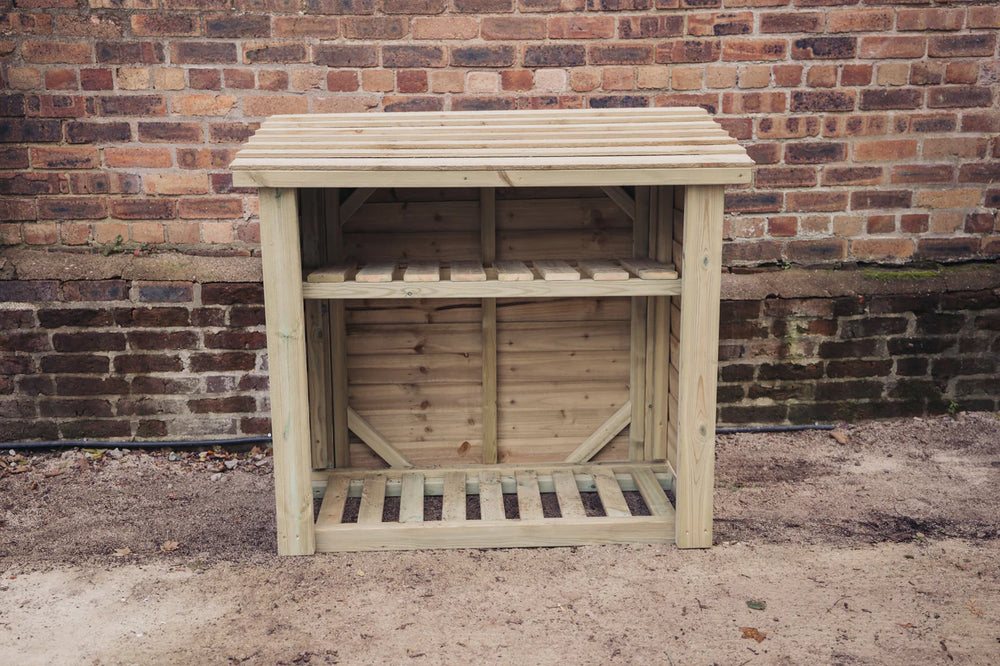Wooden 4ft x 4ft Garden Log Store with Kindling Shelf