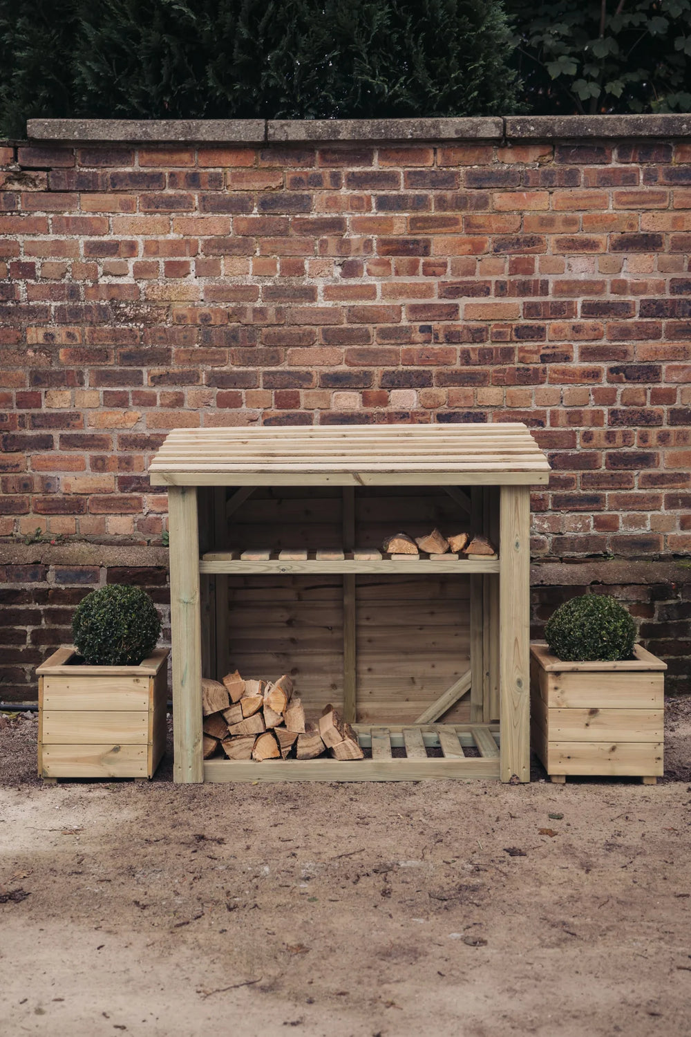 Wooden 4ft x 4ft Garden Log Store with Kindling Shelf