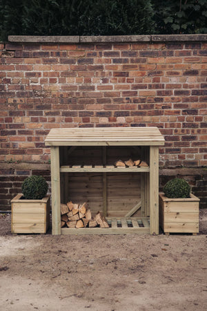 Wooden 4ft x 4ft Garden Log Store with Kindling Shelf