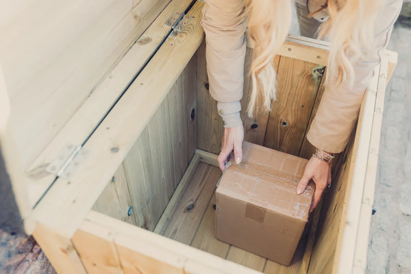 Wooden Parcel & Deliveries Box with Felted Roof & Lock Latch