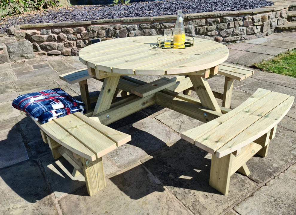 Westwood Chunky Wooden Round Picnic Table Bench