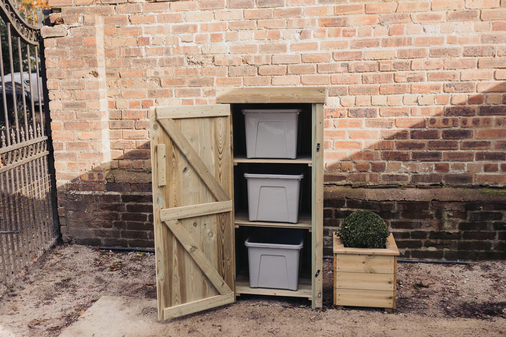 Wooden Recycling Bin & Box Outdoor Shelf Style Storage (With Door)