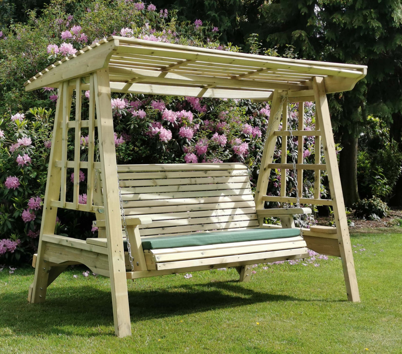 Antoinette 3 Seater Chunky Wooden Garden Swing Seat & Bench