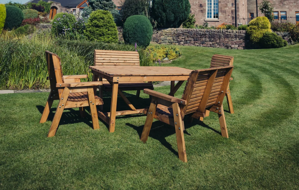 Valley 6 Seater Chunky Wooden Garden Dining Set with 2 Benches & 2 Chairs