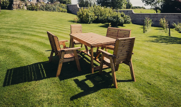 Valley 6 Seater Chunky Wooden Garden Dining Set with 2 Benches & 2 Chairs