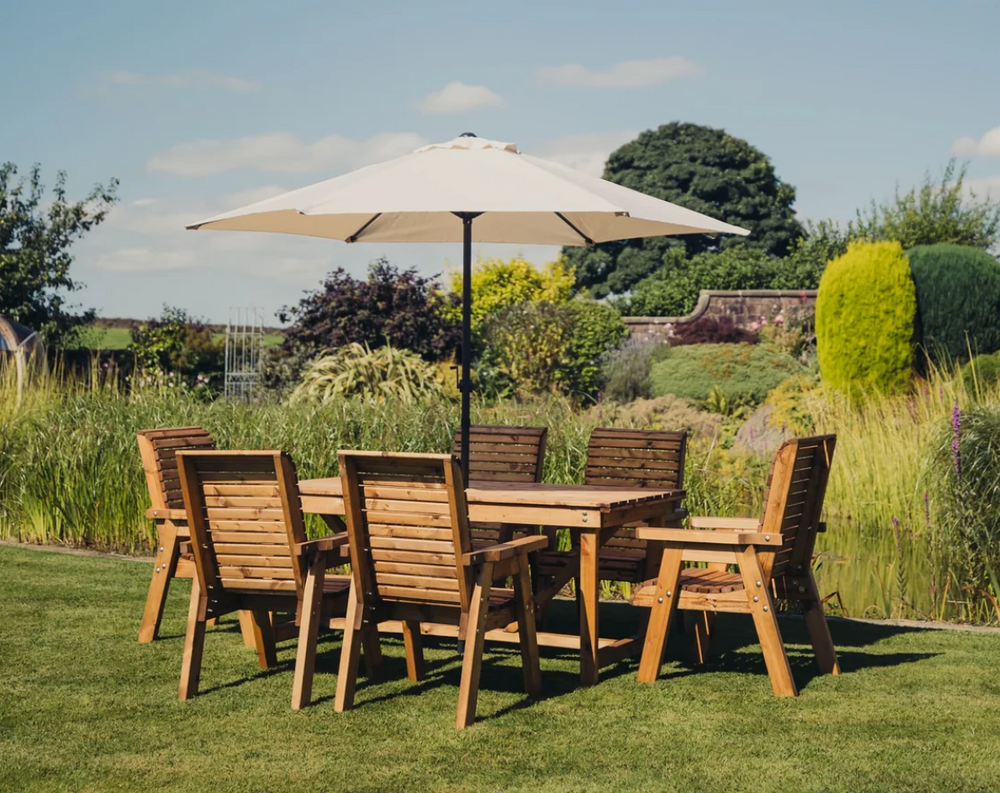 Valley 6 Seater Chunky Wooden Garden Dining Table Set