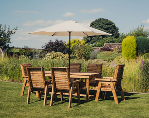 Valley 6 Seater Chunky Wooden Garden Dining Table Set
