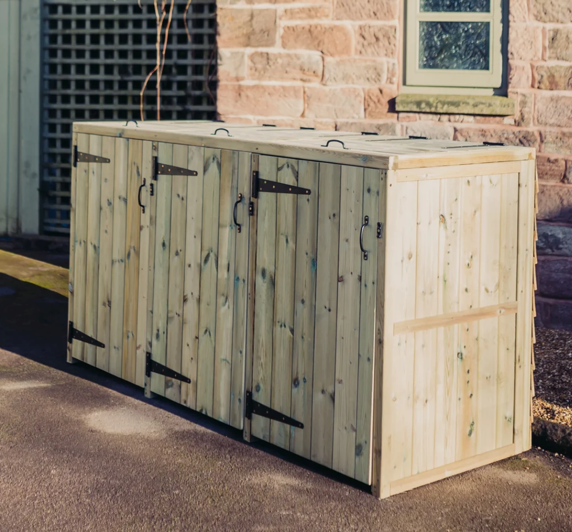 Deluxe Wooden Triple Wheelie Bin Store