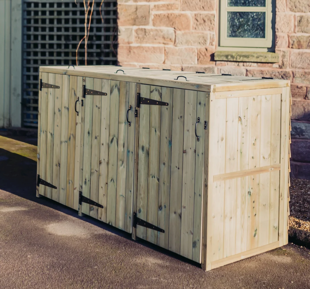 Deluxe Wooden Triple Wheelie Recycling Bin Store