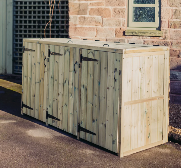 Deluxe Wooden Triple Wheelie Recycling Bin Store