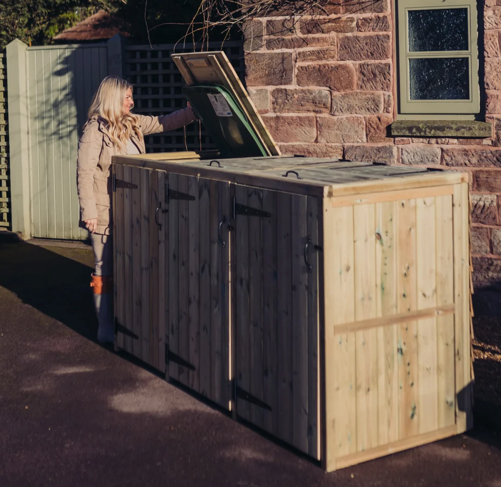 Deluxe Wooden Triple Wheelie Recycling Bin Store