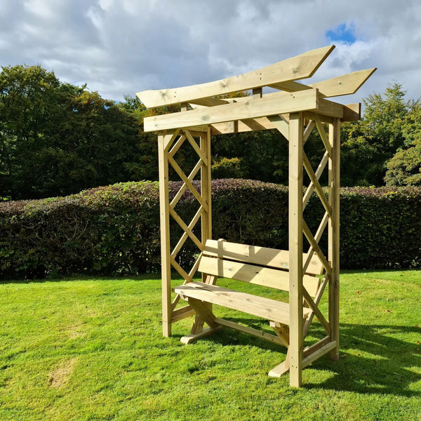 Tokyo 4ft Chunky Wooden Garden Arbour Archway with Ashcombe Bench