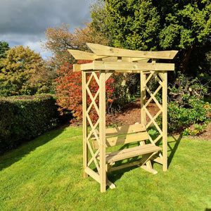 Tokyo 4ft Chunky Wooden Garden Arbour Archway with Ashcombe Bench