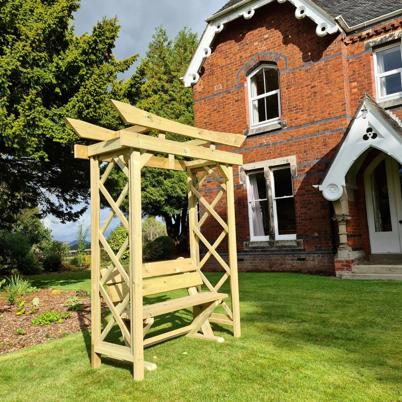 Tokyo 4ft Chunky Wooden Garden Arbour Archway with Ashcombe Bench
