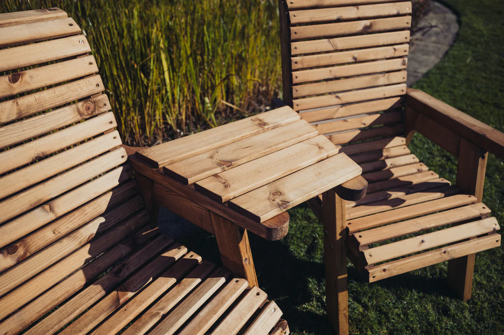Valley Wooden Garden Companion Love Seats with Angled Central Tray