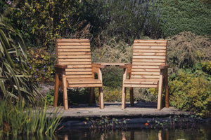 Valley Wooden Garden Companion Love Seats with Angled Central Tray