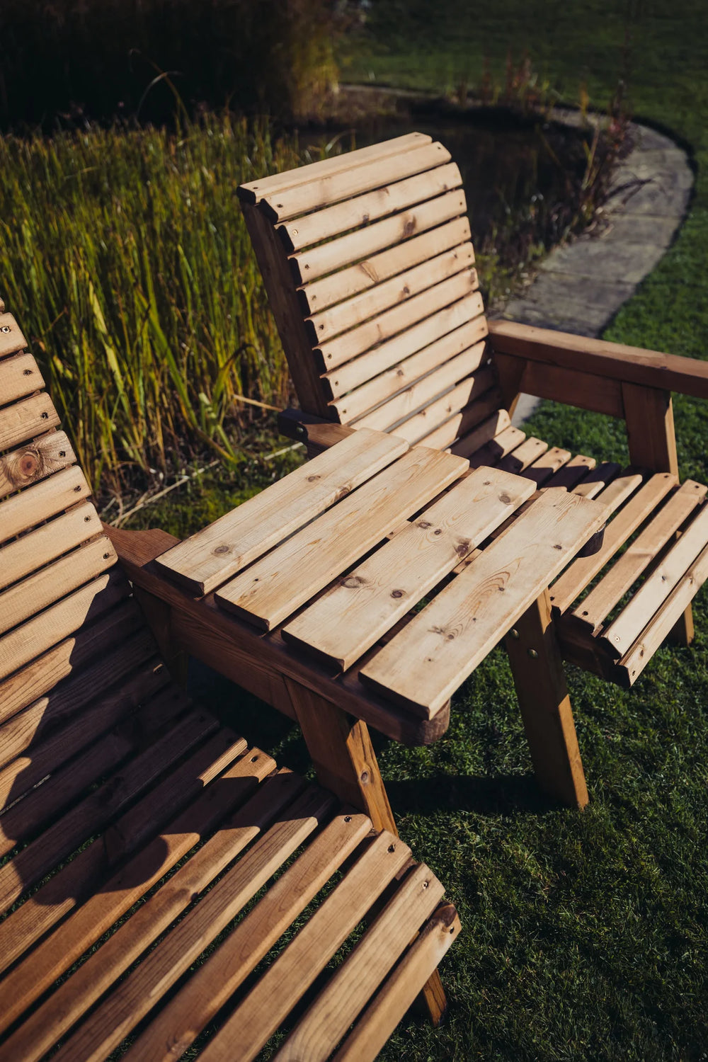 Valley Wooden Garden Companion Love Seats with Straight Central Tray