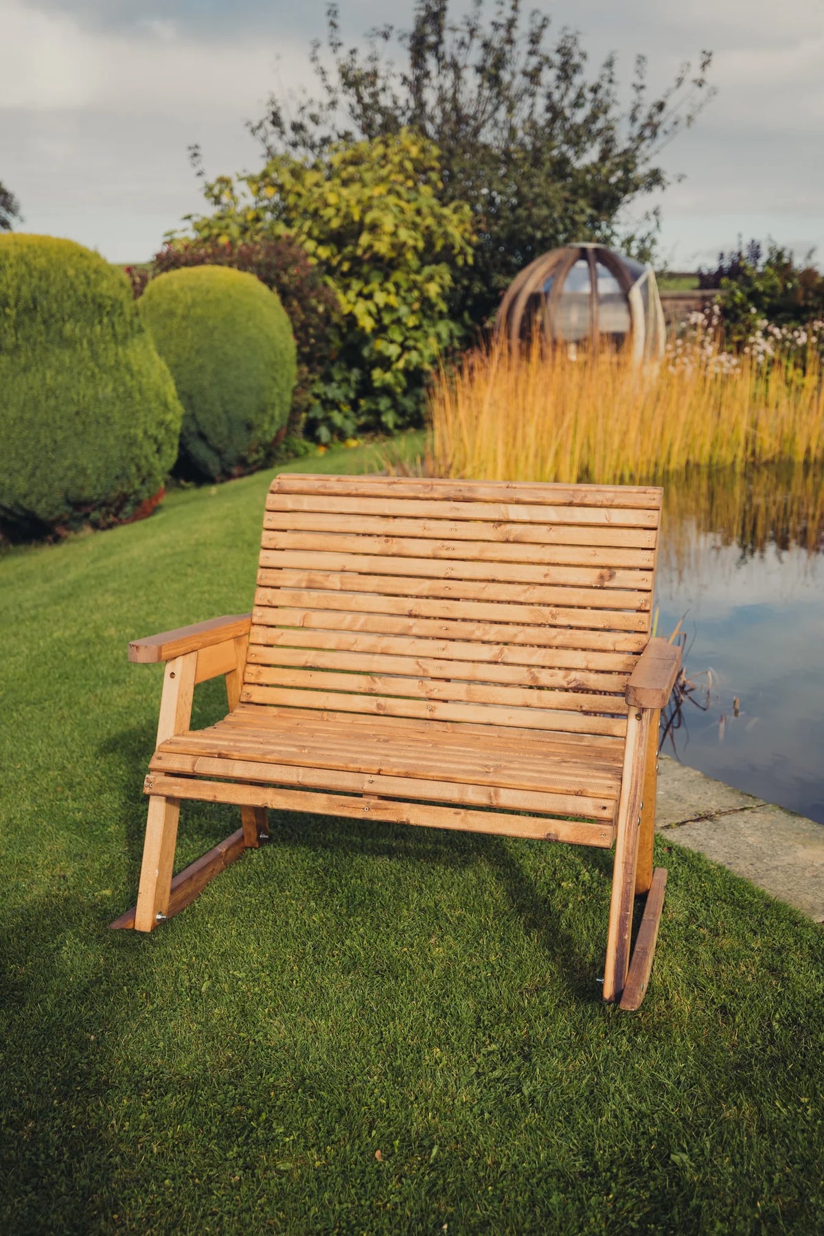 Valley Chunky Wooden Rocking Garden Bench - Handmade British Redwood ...