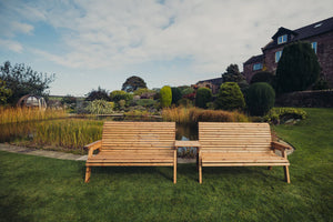 Valley 6 Seater Wooden Garden Companion Love Seat Double Bench with Straight Tray