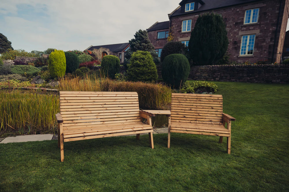 Valley 5 Seat Wooden Garden Companion Love Seat & Double Garden Bench with Angled Tray