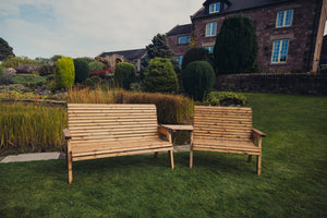 Valley 5 Seat Wooden Garden Companion Love Seat & Double Garden Bench with Angled Tray