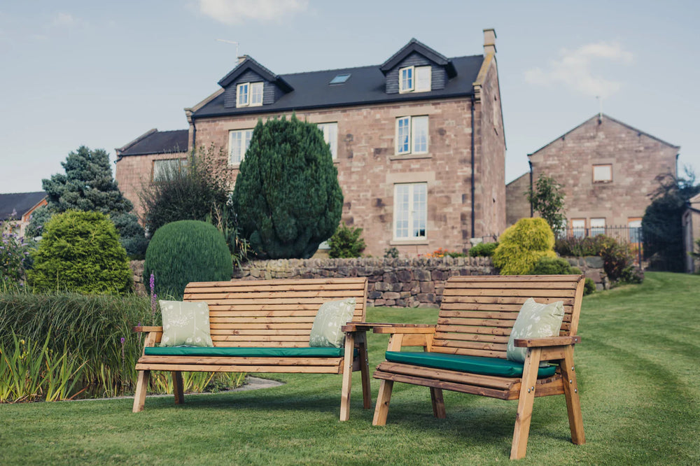 Valley 5 Seat Wooden Garden Companion Love Seat & Double Garden Bench with Angled Tray