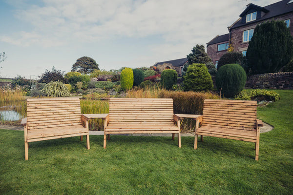Valley 7 Seat Wooden Trio Companion Love Seat Garden Bench with Angled Trays