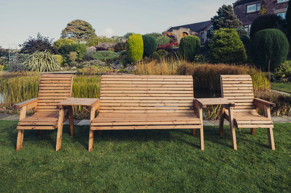 Valley 5 Seat Wooden Garden Companion Love Seat & Triple Bench with Straight Tray