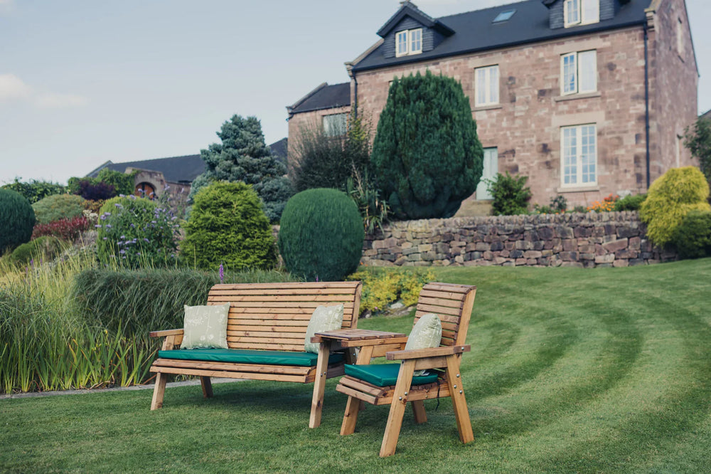 Valley 4 Seat Wooden Garden Companion Love Seat & Bench with Angled Tray