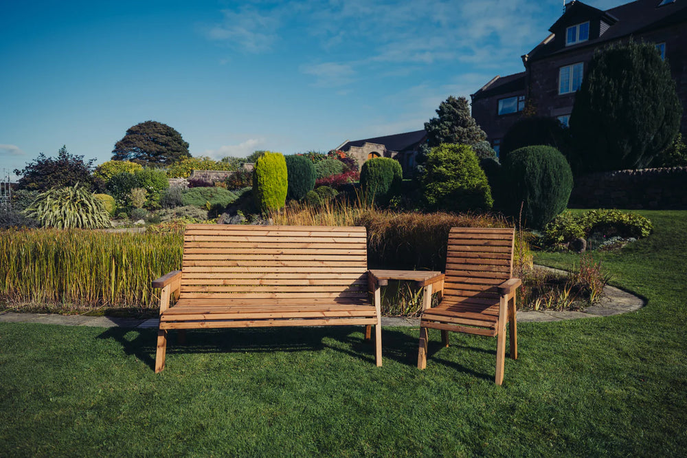 Valley 4 Seat Wooden Garden Companion Love Seat & Bench with Angled Tray