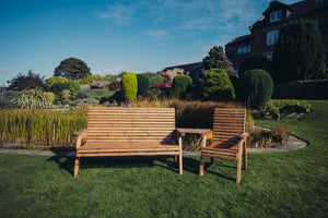 Valley 4 Seat Wooden Garden Companion Love Seat & Bench with Angled Tray
