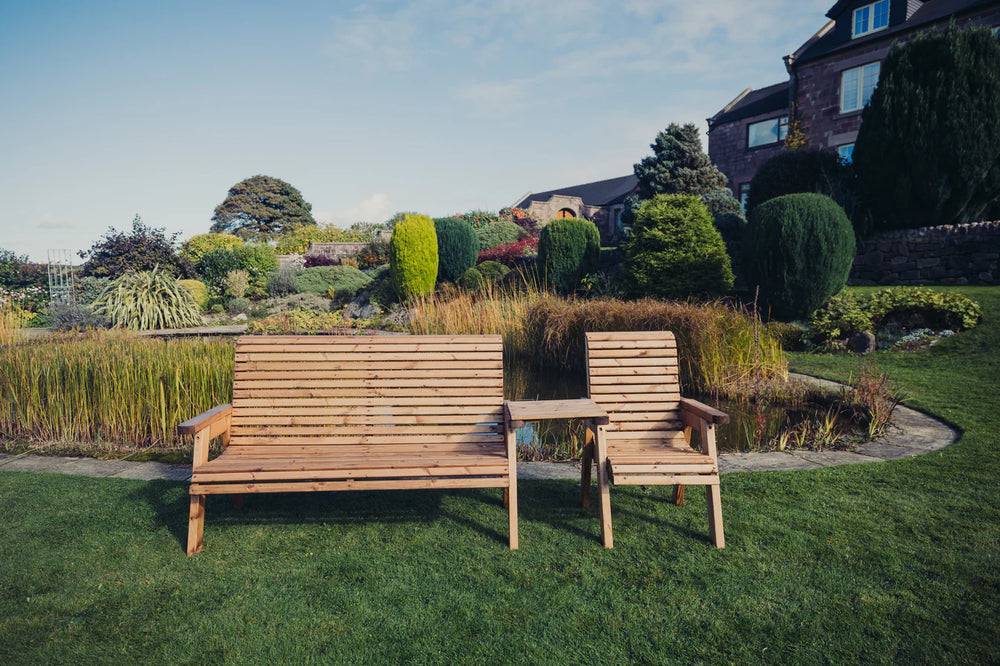 Valley 4 Seat Wooden Companion Love Seat & Bench with Straight Tray