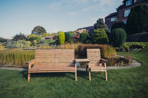 Valley 4 Seat Wooden Companion Love Seat & Bench with Straight Tray