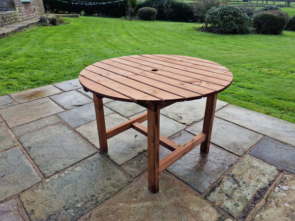 Chunky 113cm Wooden Round Garden Dining Table