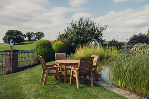 Valley 4 Seater Chunky Wooden Round Garden Dining Table Set