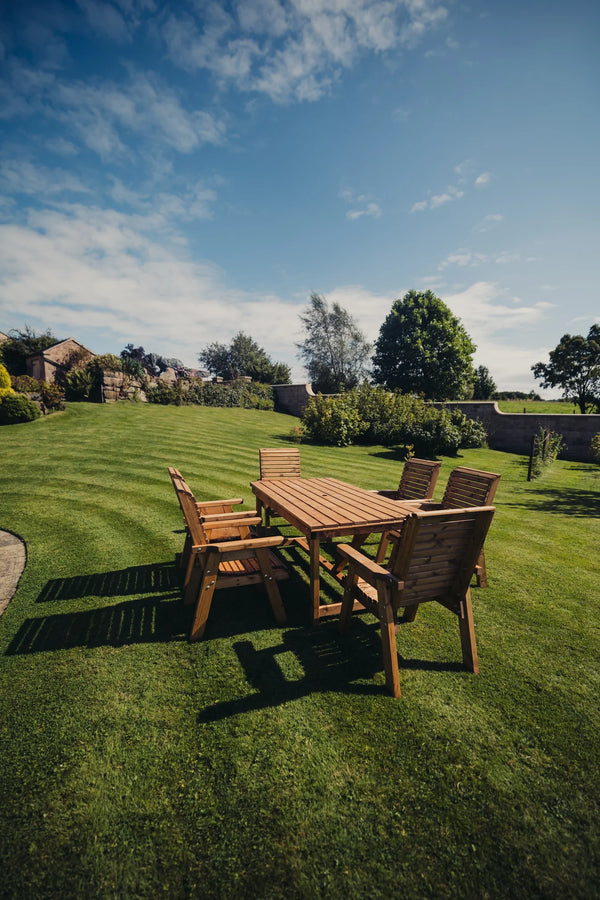 Valley 6 Seater Chunky Wooden Garden Dining Table Set