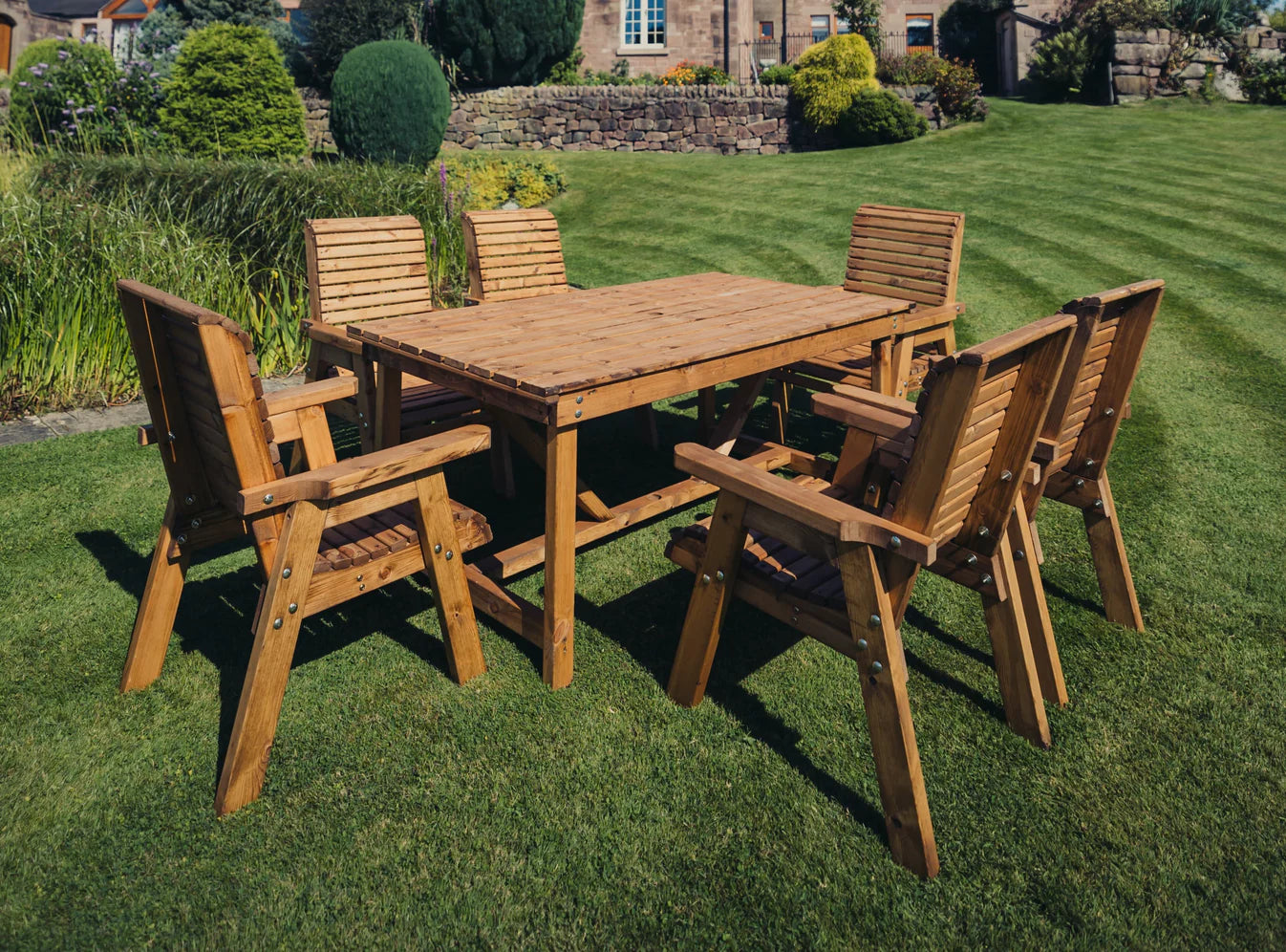 Valley 6 Seater Chunky Wooden Garden Dining Table Set
