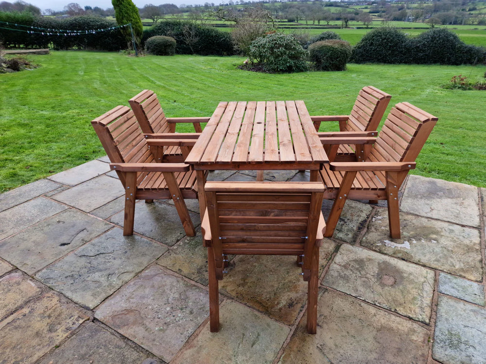 Valley 5 Seater Chunky Wooden Garden Dining 180cm Table Set