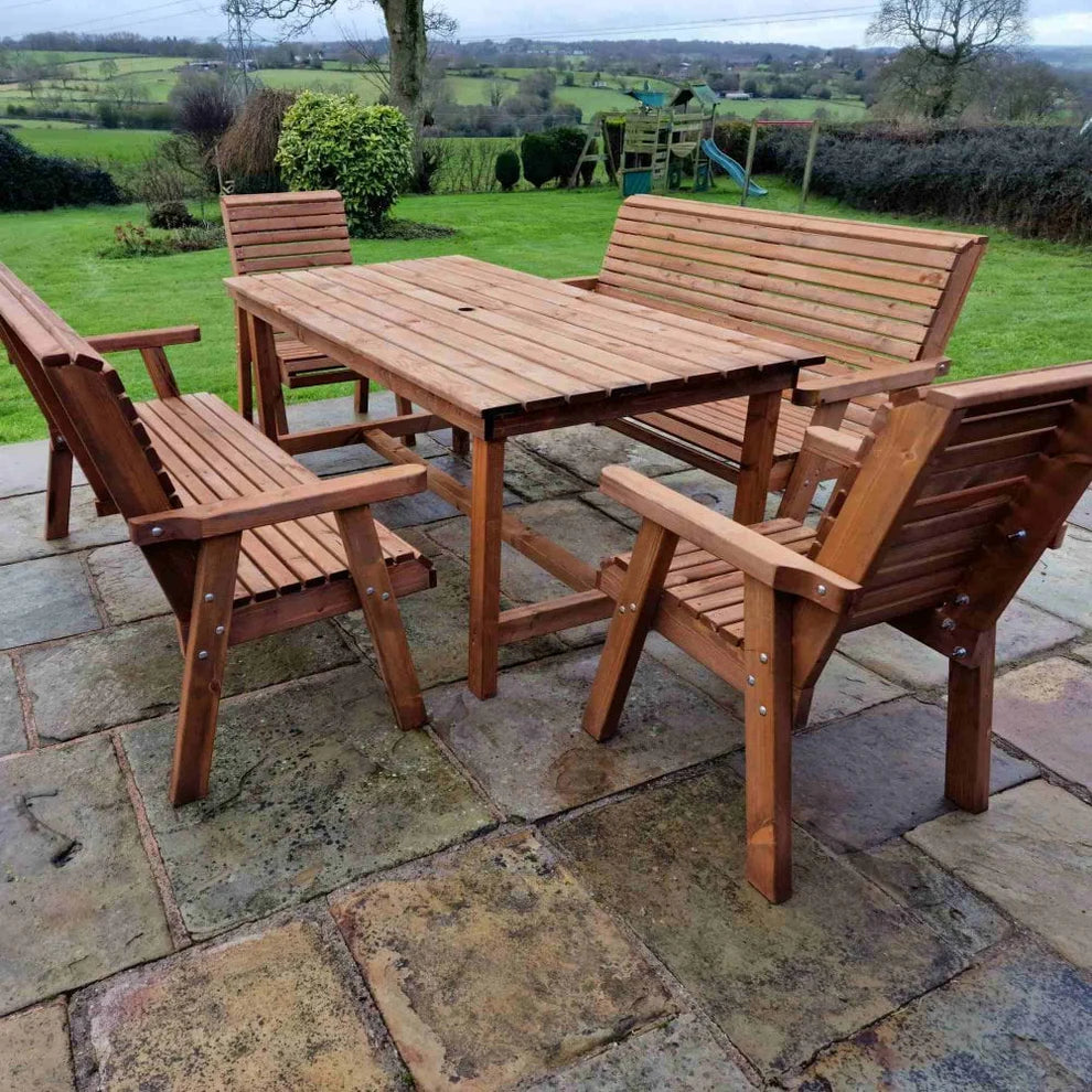 Valley 8 Seater Chunky Wooden Garden Dining Set with 2 Triple Benches & 2 Chairs