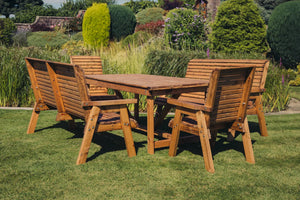 Valley 8 Seater Chunky Wooden Garden Dining Set with 2 Triple Benches & 2 Chairs