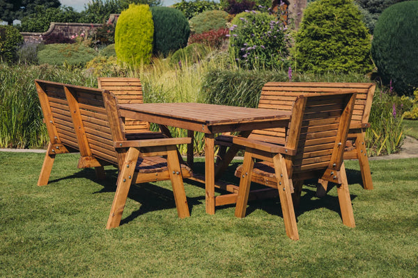 Valley 8 Seater Chunky Wooden Garden Dining Set with 2 Triple Benches & 2 Chairs