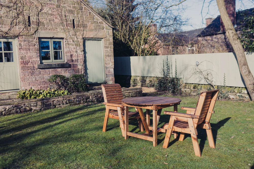 Valley 2 Seater Chunky Wooden Round Table Garden Bistro Set